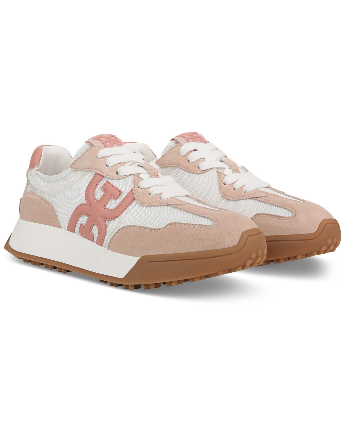 Sam Edelman Women's Langley Emblem Lace-Up Trainer Sneakers - White, Warm Blush Leather | Macy's