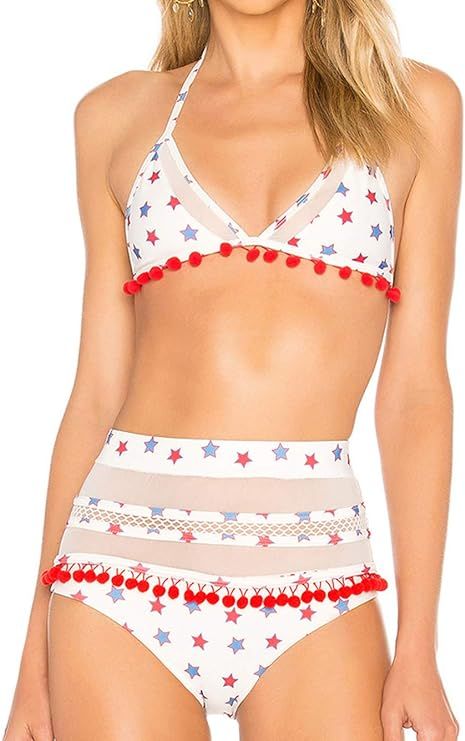 Halter Tie Back High Waist Triangle Bikini Set,Tummy Control Swimsuit for Women | Amazon (US)