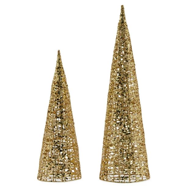 Belham Living Unlit Tabletop Glitter Cone Christmas Tree 12" and 16", Gold - Walmart.com | Walmart (US)