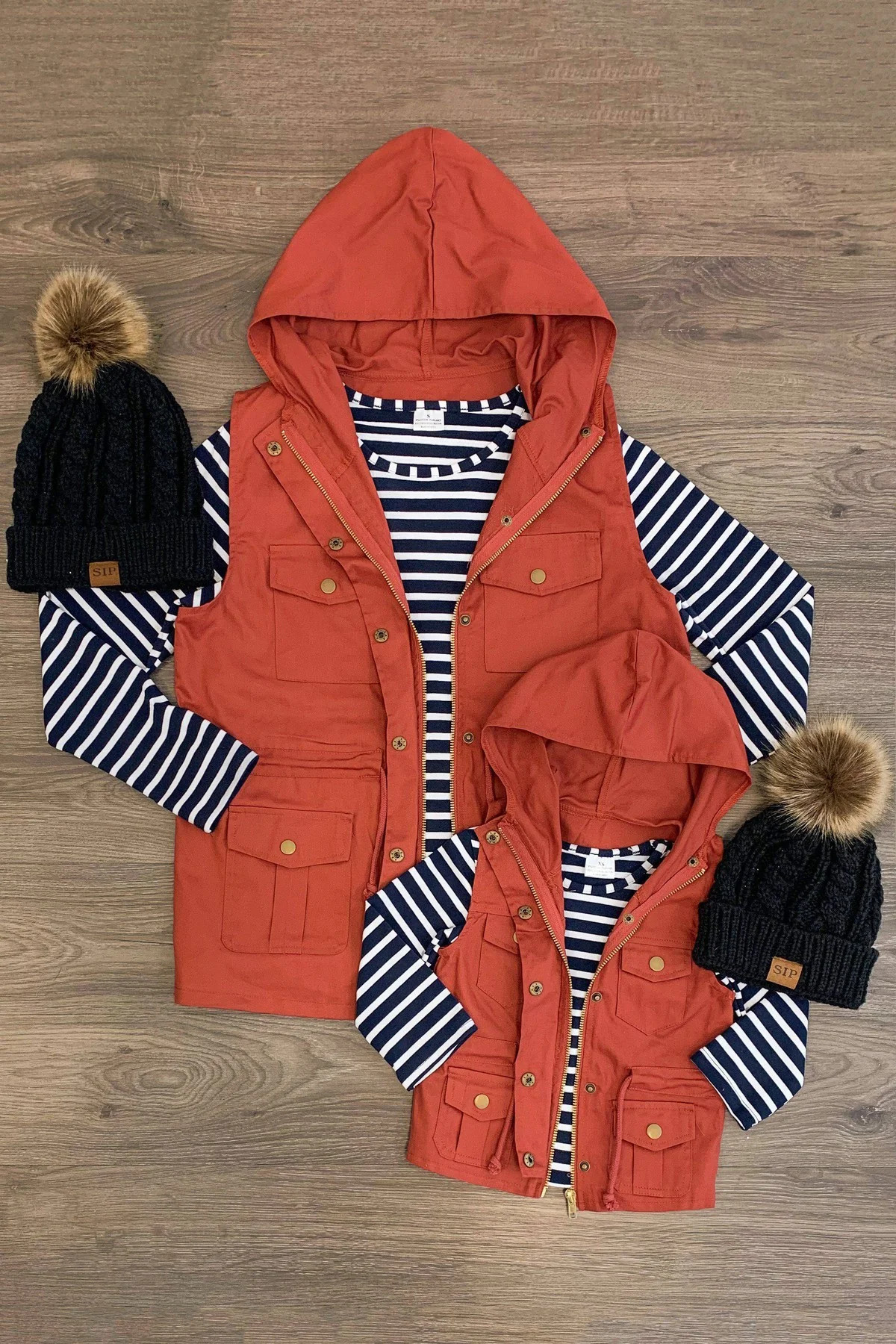 Mom & Me - Stripe Vest Set - Rust | Sparkle In Pink