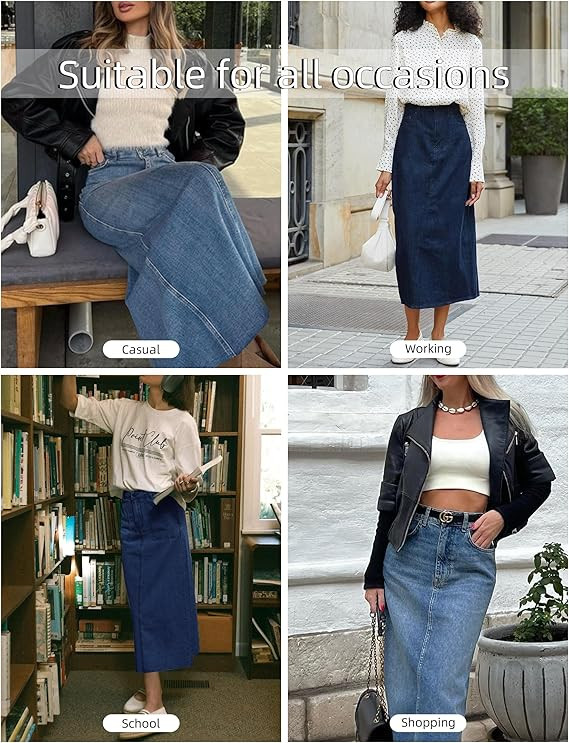 Long Denim Skirt for Women Stretch Maxi Skirt with Back Slit High Waisted Pencil Jean Skirt with ... | Amazon (US)