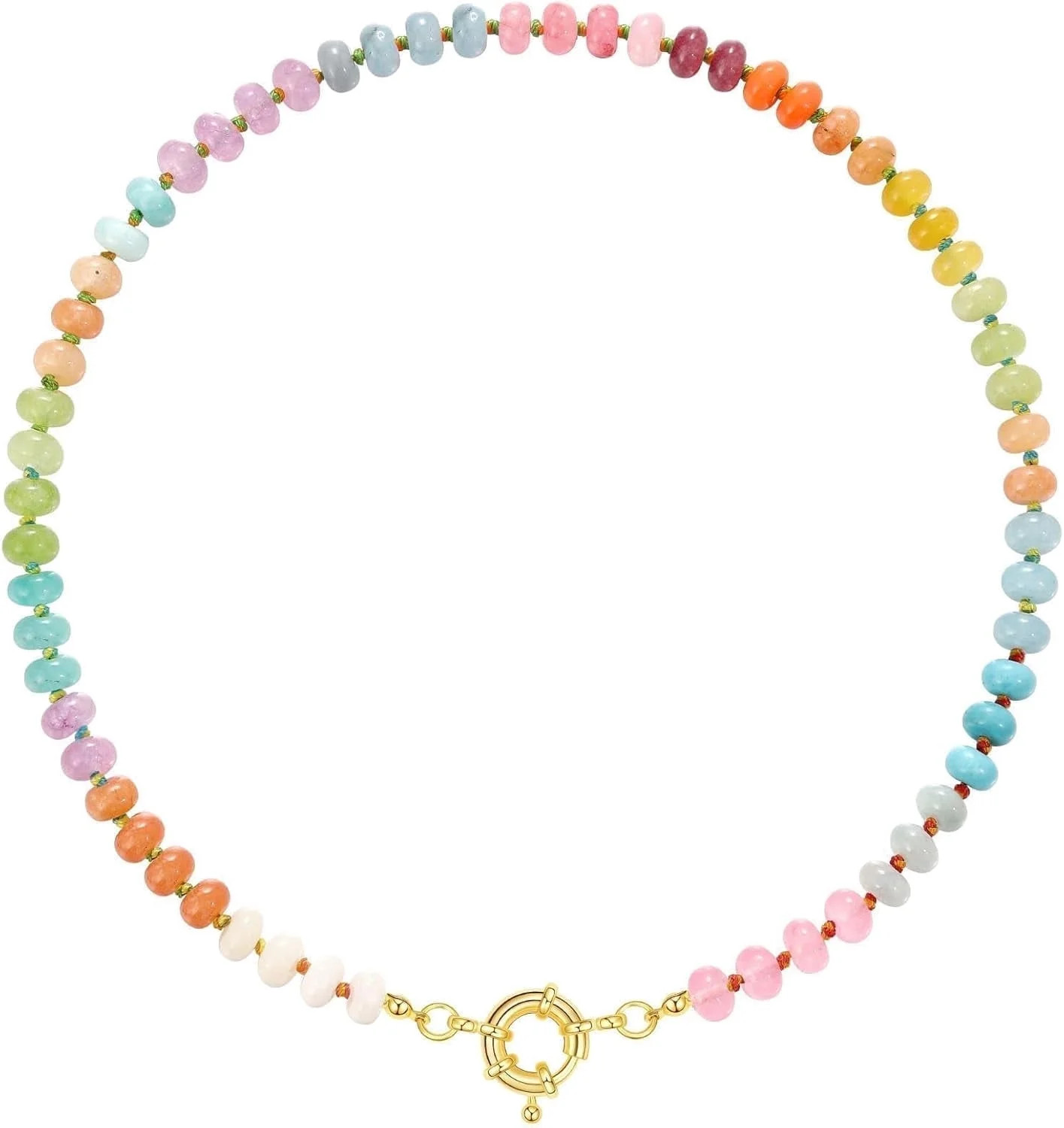 Beaded Gemstone Necklace for Women, Colorful Boho Bead Choker Natural Stone Surfer Beach Necklace... | Walmart (US)