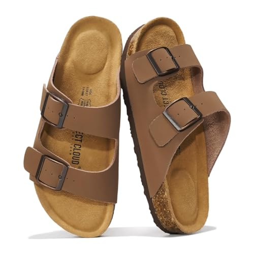 Amazon.com | Project Cloud 100% Genuine Leather Flat Sandals For Women 2026 Cork Footbed Womens S... | Amazon (US)