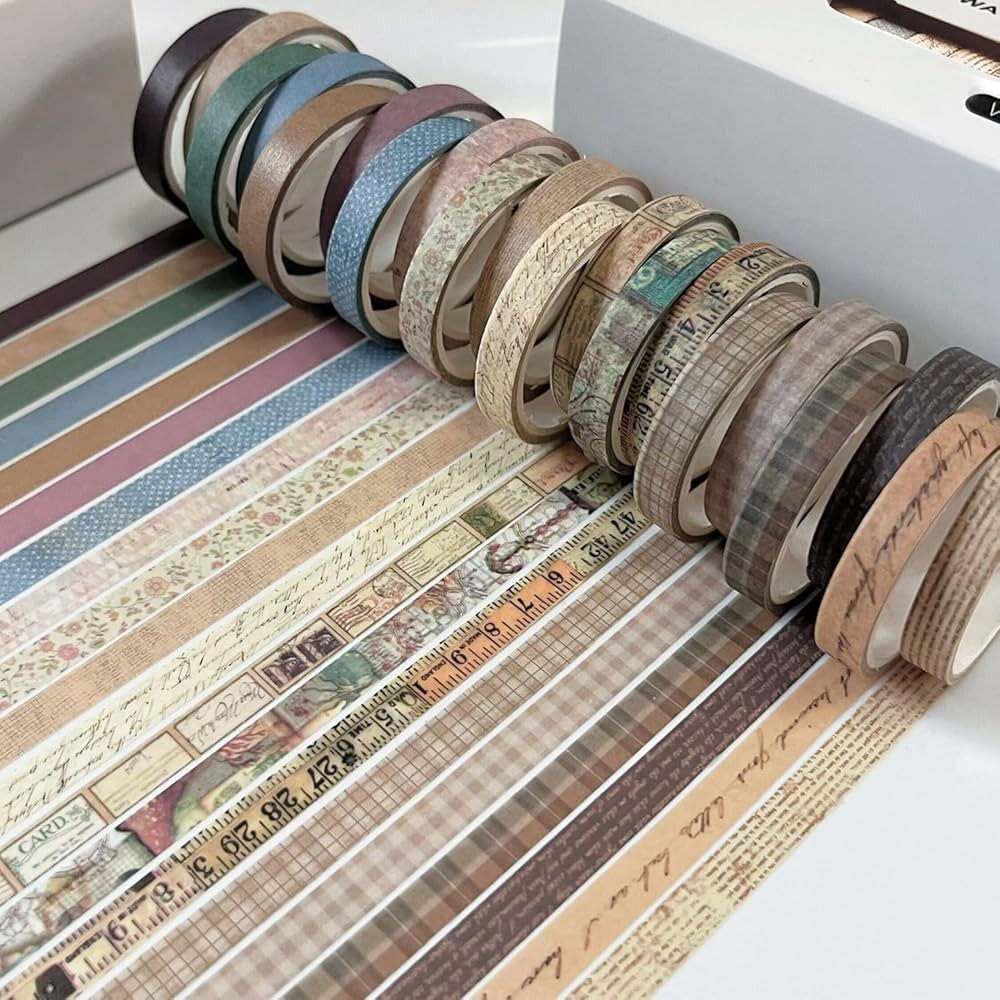 20Rolls Vintage Washi Tape Set, Plaid washi Tape Thin Decorative Tapes for Arts, DIY Crafts, Jour... | Amazon (US)