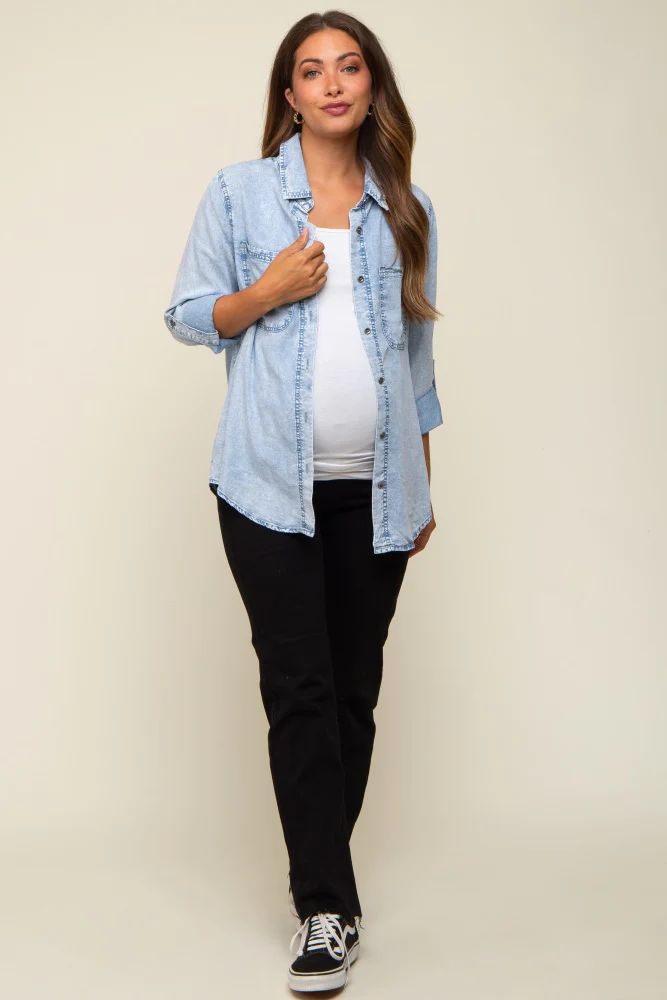 Light Blue Chambray Maternity Rolled Cuff Shirt | PinkBlush Maternity