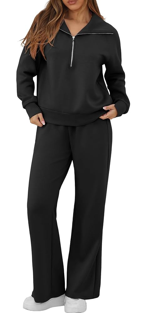 GRECERELLE Lounge Sets For Women 2025 Casual Lapel Half Zip Sweatshirt And Wide Leg Sweatpant 2 P... | Amazon (US)