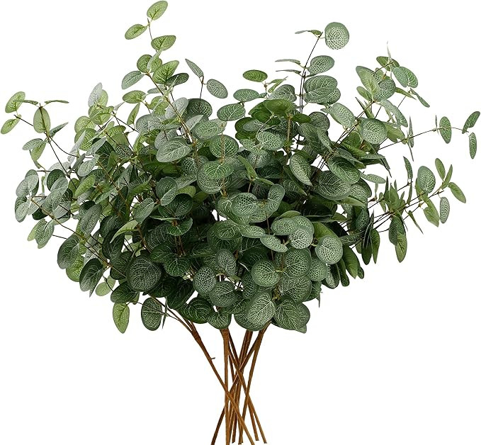6 Bunches Artificial Eucalyptus Stems 24" Faux Eucalyptus Leaves Branches Silk Fake Green Foliage... | Amazon (US)