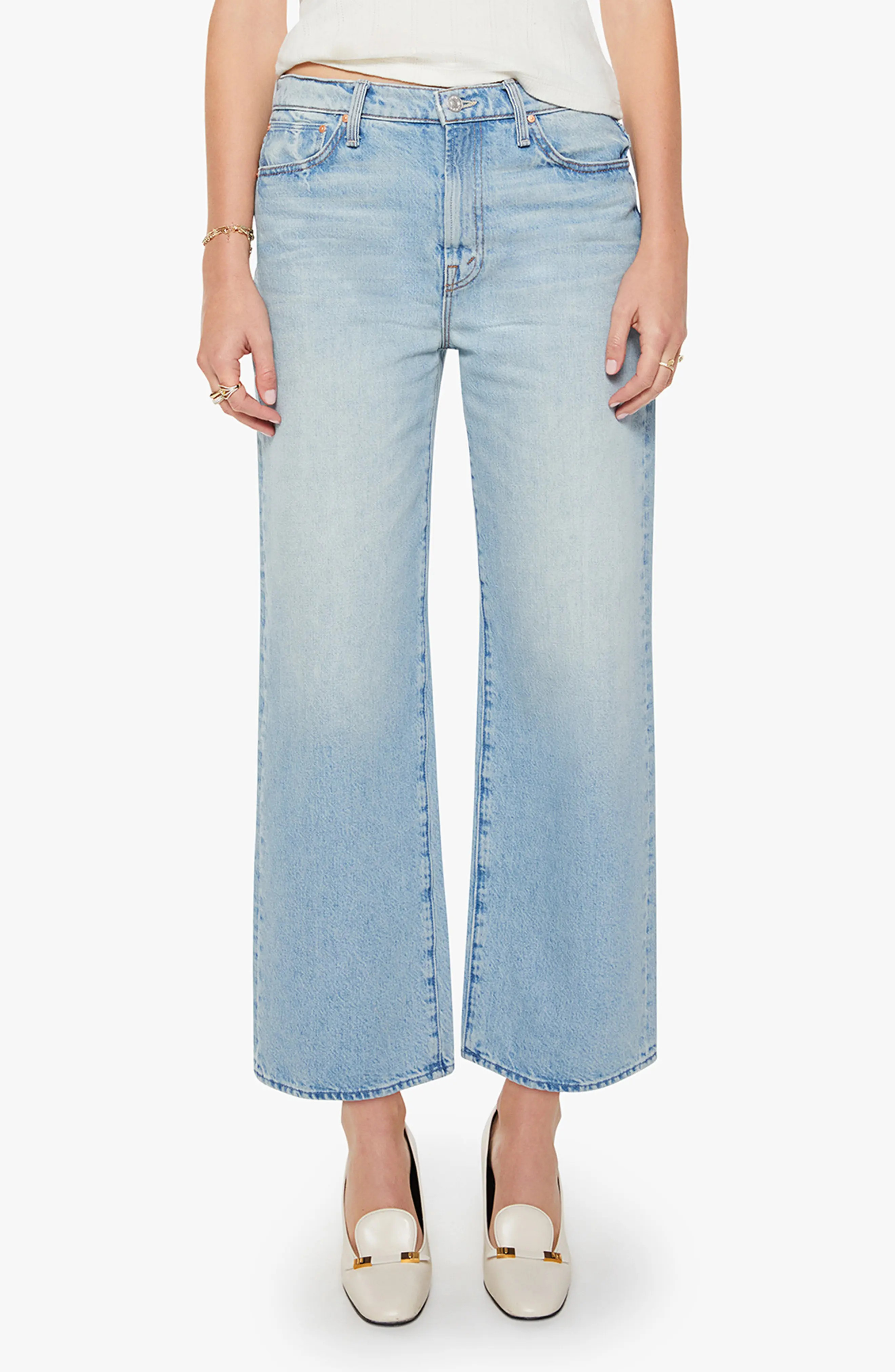 MOTHER The Dodger Embroidered Flood Wide Leg Jeans (Women) | Nordstrom | Nordstrom