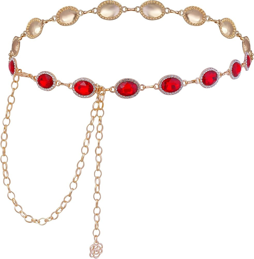 Red Chain Belt Red Western Belt for Women Metal Cowgirl Waist Chain Belt for Dresses Jeans | Amazon (US)