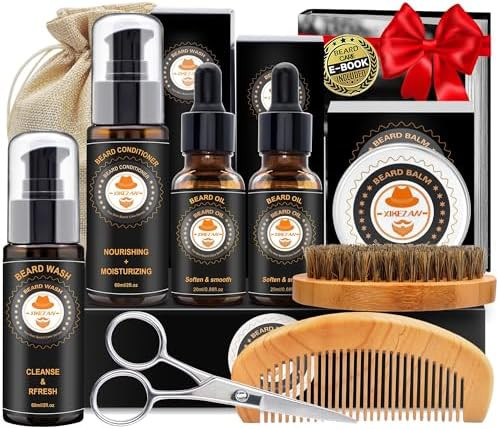 XIKEZAN Mens Gifts, Beard Grooming Kit with Sweet Orange Beard Wash,Oil, Conditioner,Balm,Brush,C... | Amazon (US)