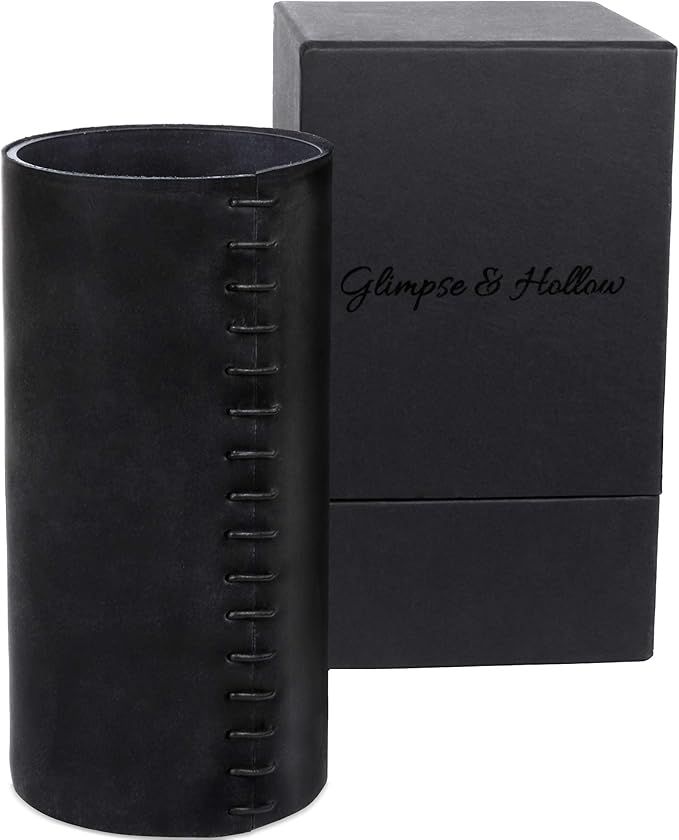 Glimpse & Hollow Leather Vase - Black Flower Vase, Black Vases for Decor | Matte Black Vase, Mini... | Amazon (US)