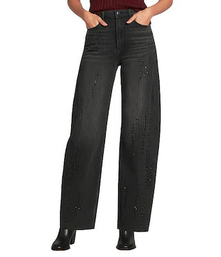 Driftwood Parker Jingle Embellished Stretch Denim High Rise Barrel Leg Jeans | Dillard's | Dillard's