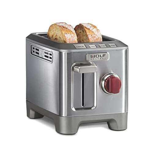 Wolf Gourmet 2-Slice Extra-Wide Slot Toaster with Shade Selector, Bagel and Defrost Settings, Red Knob, Stainless Steel (WGTR152S) | Amazon (US)