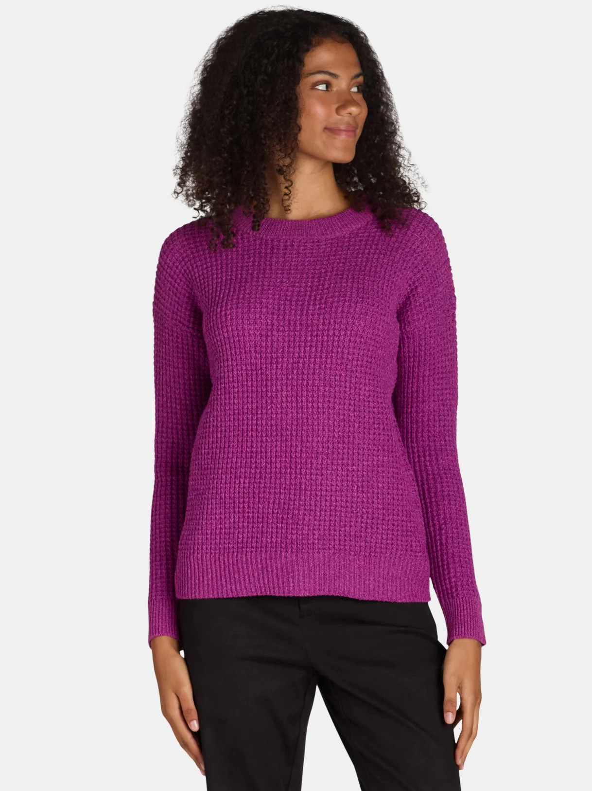 Time and Tru Women's Long Sleeve Crewneck Waffle Sweater Pullover | Walmart (US)