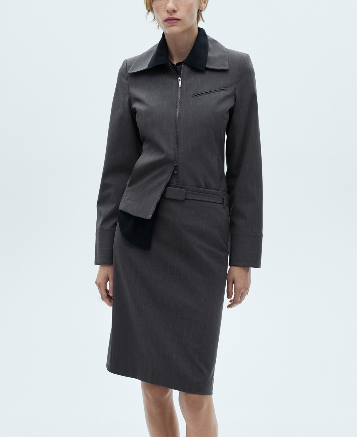 Mango Women's Pinstripe Pencil Skirt - Gray | Macy's