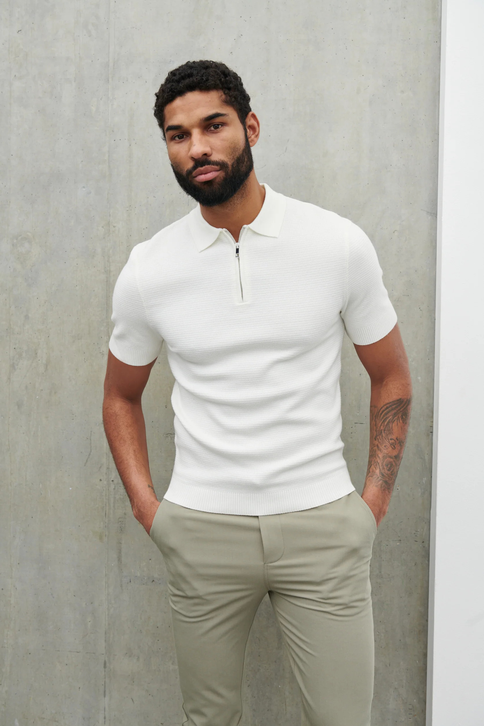 Nolan Textured Zip Polo - Cream | NOBL