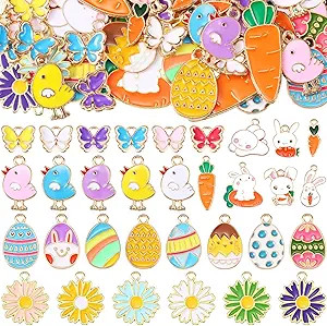 Geosar 100 Pcs Easter Charms Chick Bunny Carrot Egg Pendant Cute Holiday Charms for Jewelry Makin... | Amazon (US)