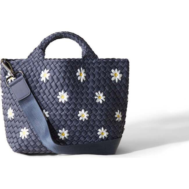 St Barths Handwoven Daisy Embroidered Mini Tote With Zipped Pouch, Anchor | Maisonette