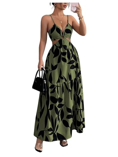 Floerns Women's Cut Out Tie Back Boho Maxi Dress Spaghetti Strap Beach Vacation Tiered Long Dress... | Amazon (US)