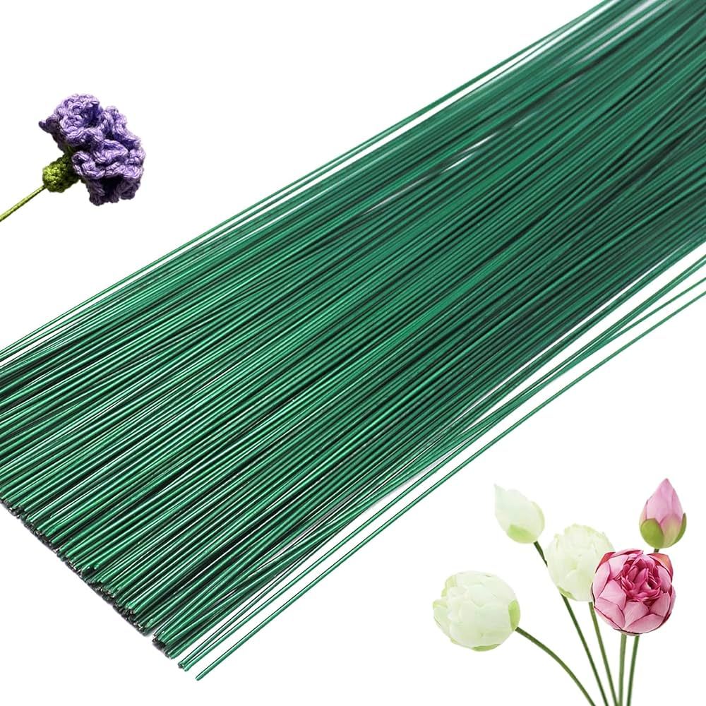 Hamiggaa 200 Pcs Floral Flower Stem Wire,16 Inch 22 Gauge Flower Paper Wrapped Wire,Green Craftin... | Amazon (US)