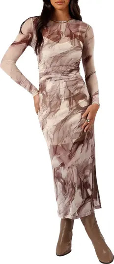 Adrianna Long Sleeve Mesh Maxi Dress | Nordstrom