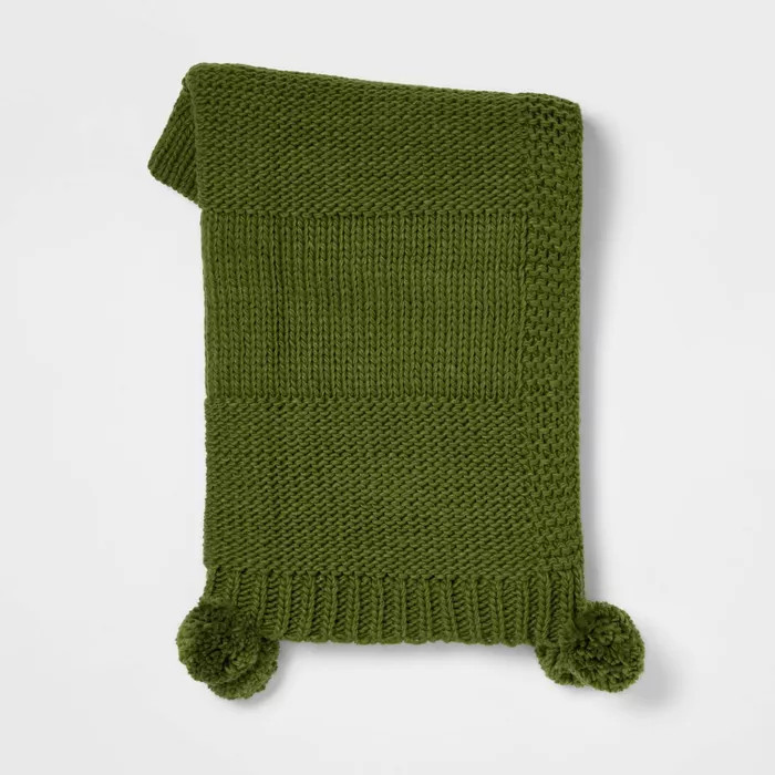 Chunky Knit Throw Blanket with Pom-Poms - Threshold™ | Target