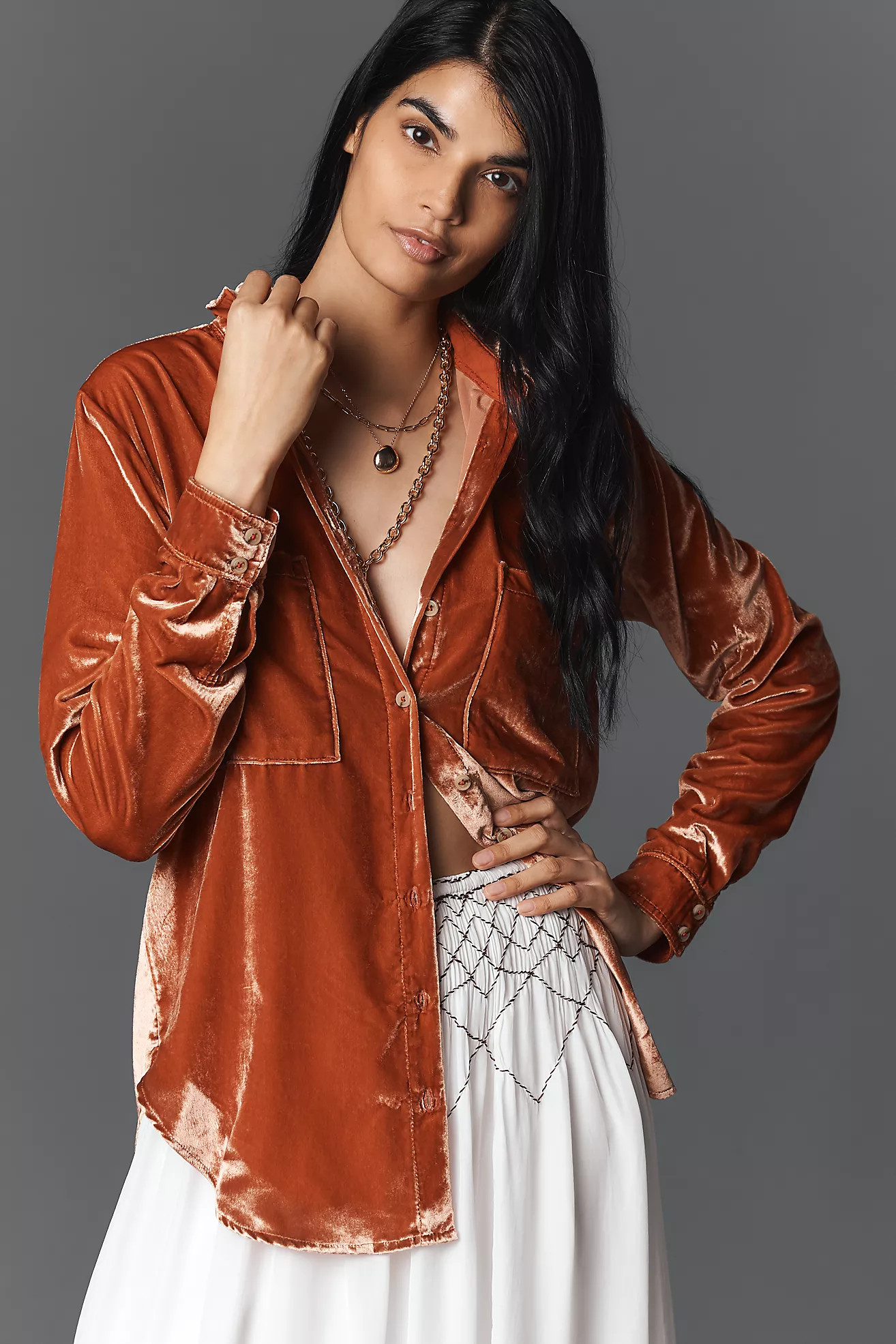 The Hadley Velvet Relaxed Buttondown Shirt by Pilcro | Anthropologie (US)
