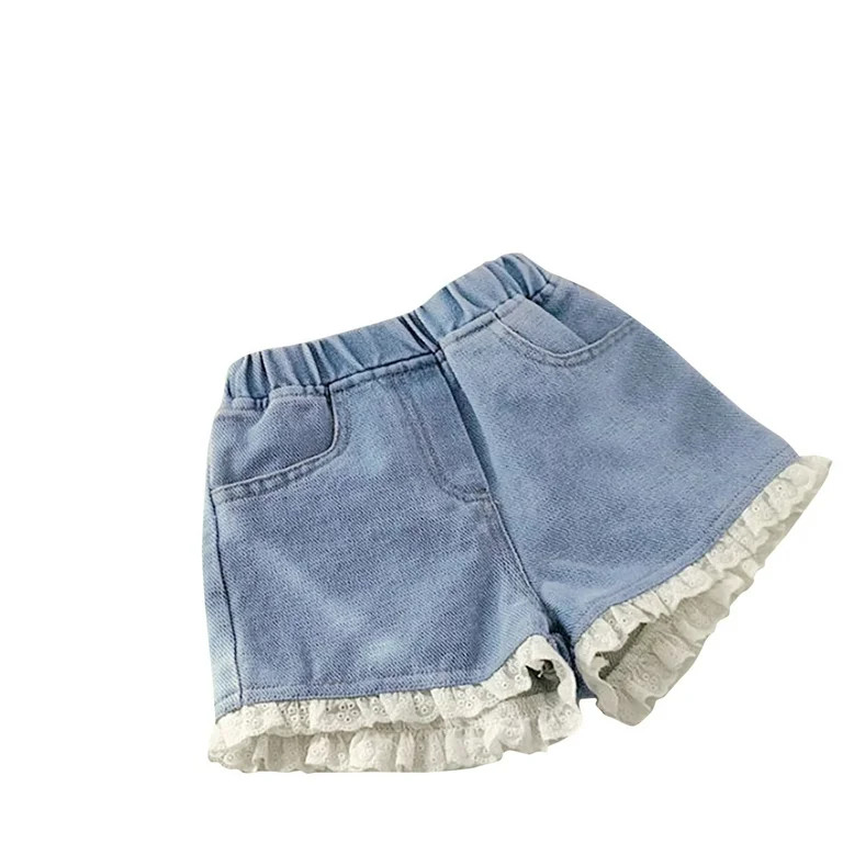 Dealovy Toddler Girls Denim Shorts Elastic Waist Jeans Wide Leg Lace Summer Shorts with Pockets | Walmart (US)
