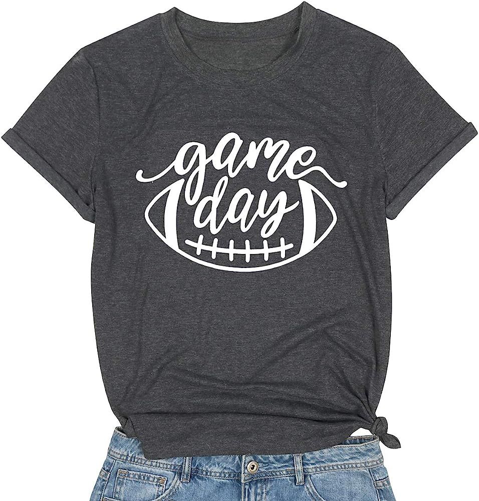 Game Day Football T Shirt Women Funny Football Season Tees Short Sleeve Sunday Shirt | Amazon (US)