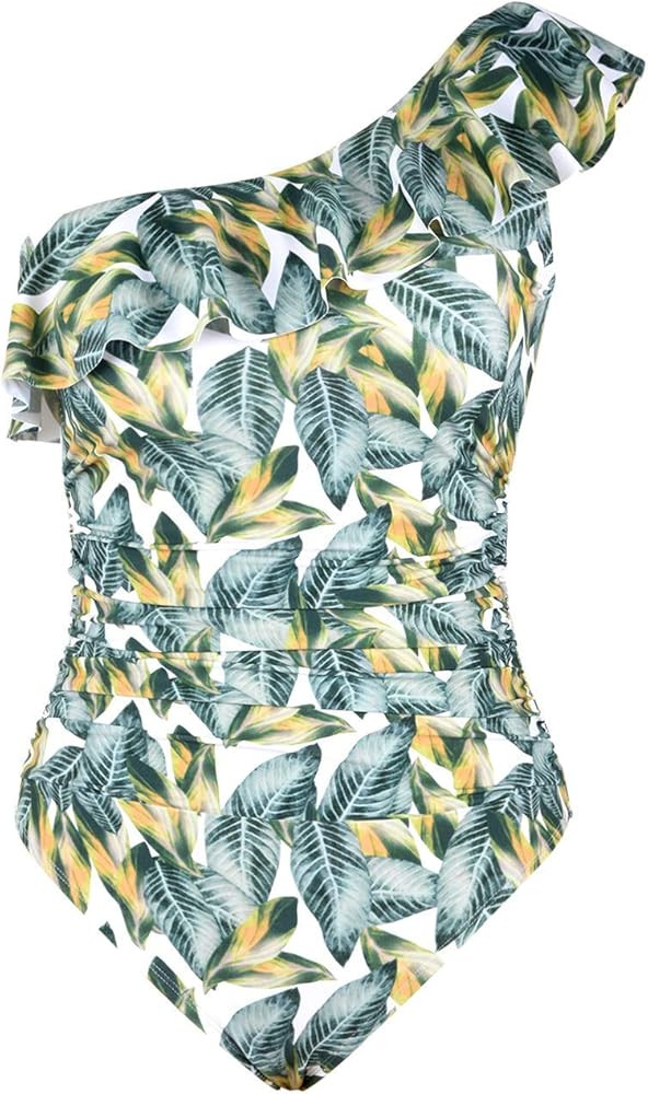 Hilor Women's One Piece Swimsuits One Shoulder Swimwear Asymmetric Ruffle Monokinis Bathing Suits | Amazon (US)