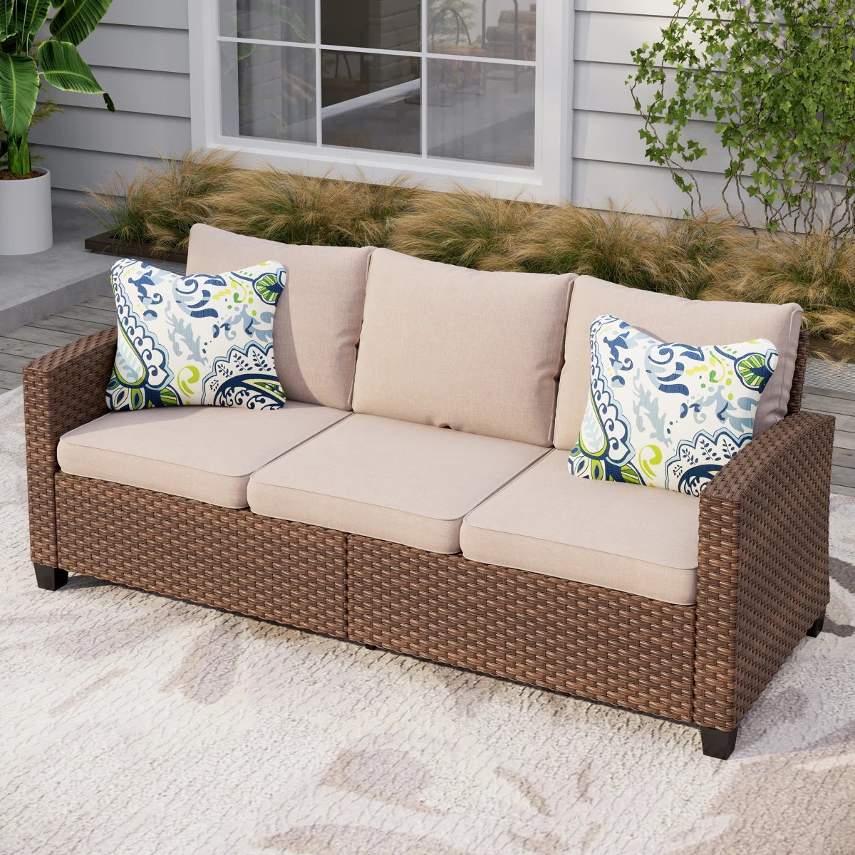 Salem Stylish Wicker Outdoor Patio Sofa & All-Weather Rattan | Wayfair North America