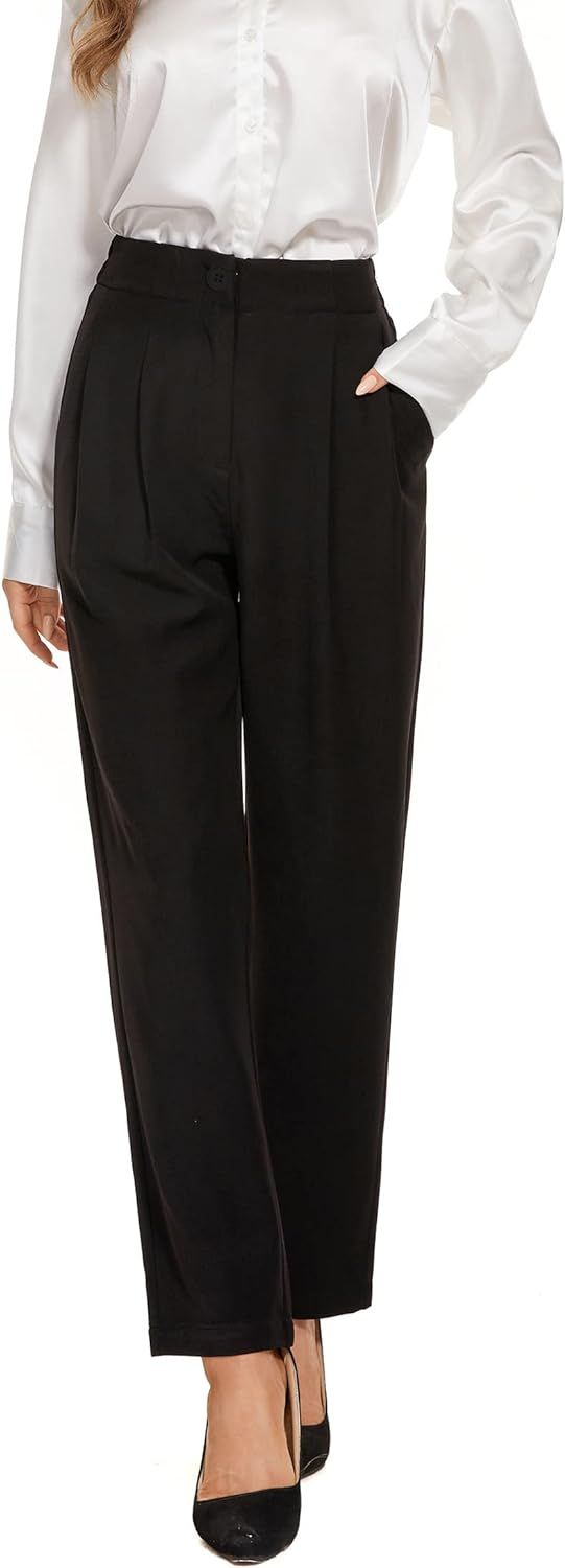 FUNYYZO Flowy Trousers Office Wide Leg Pants for Work Business Casual High Waisted Dress Pants | Amazon (US)