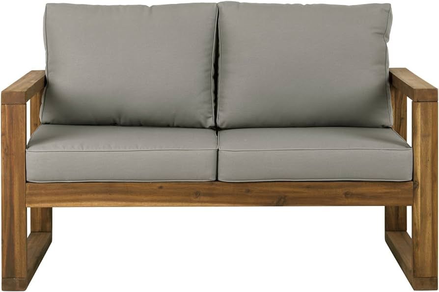 Walker Edison Sorrento Modern Acacia Wood Outdoor Loveseat with Cushions, 30 Inch, Brown | Amazon (US)