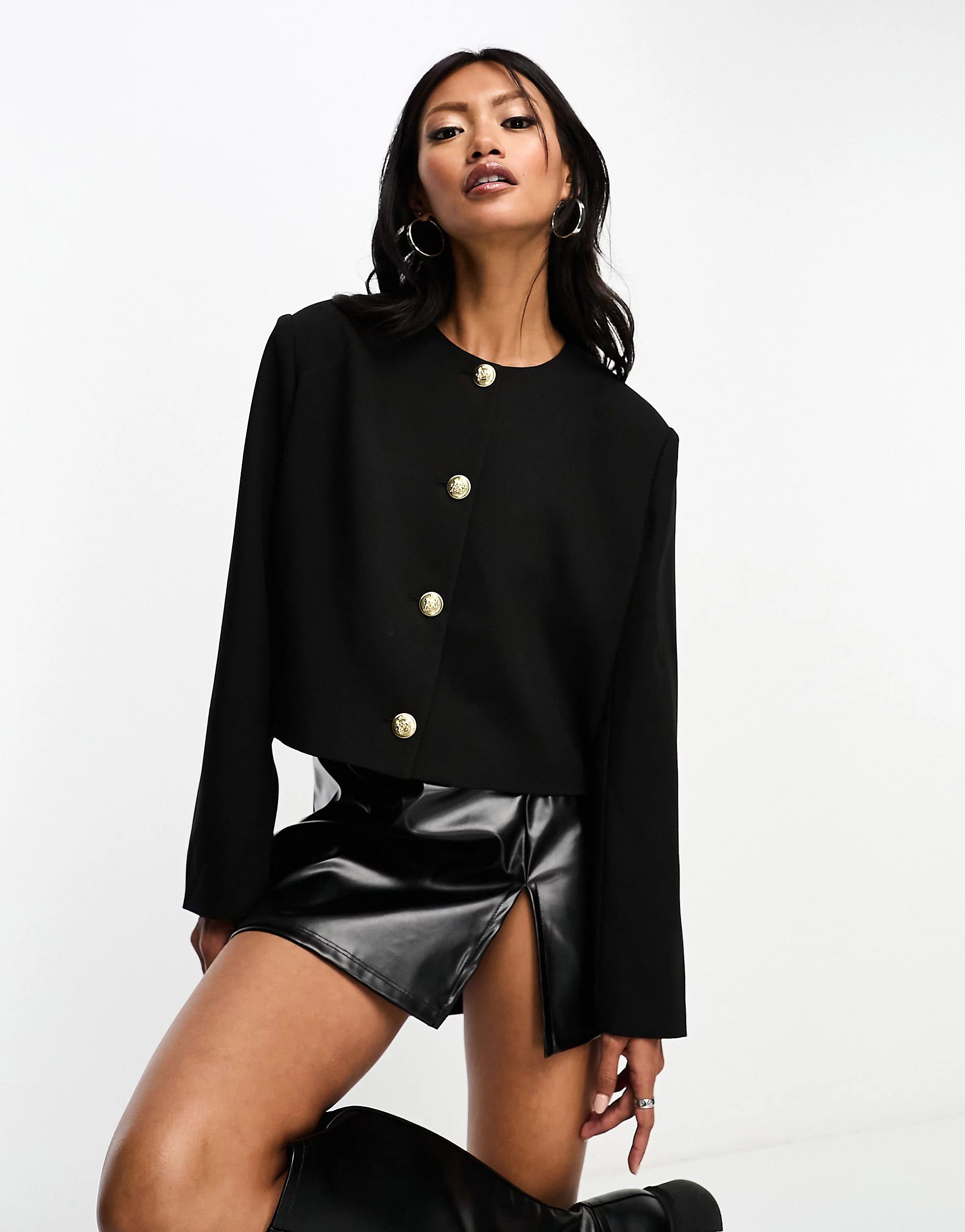 4th & Reckless boxy dropped shoulder button through jacket in black | ASOS (Global)