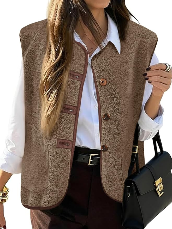 Tanakneo Womens Fuzzy Fleece Vest Sleeveless Button Down Fall Sherpa Jacket Winter Warm Old Money... | Amazon (US)