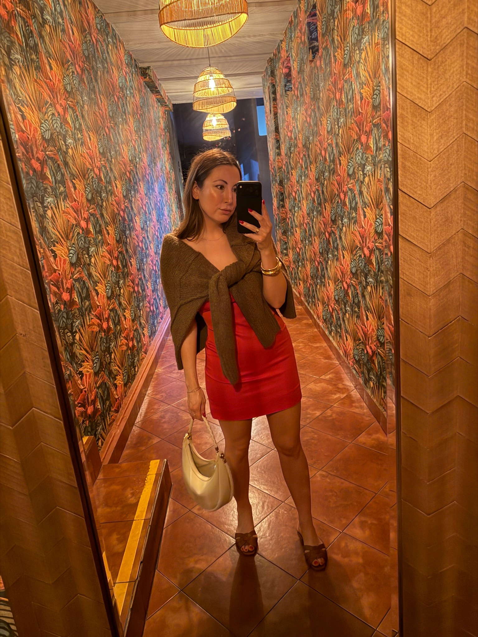 Christmas Dinner in Mexico - Brown Topshop Sweater ON SALE + Vivrelle Bottega Veneta White Handbag + Saint Laurent Brown Tribute Sandal - Vacation Outfit / Mexico OOTN

#LTKSaleAlert #LTKFindsUnder100 #LTKFindsUnder50