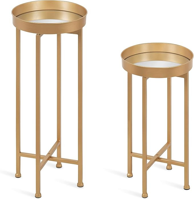 Kate and Laurel Celia Side Tables, Set of 2, Gold with Mirror Tabletop, Decorative Modern Glam En... | Amazon (US)