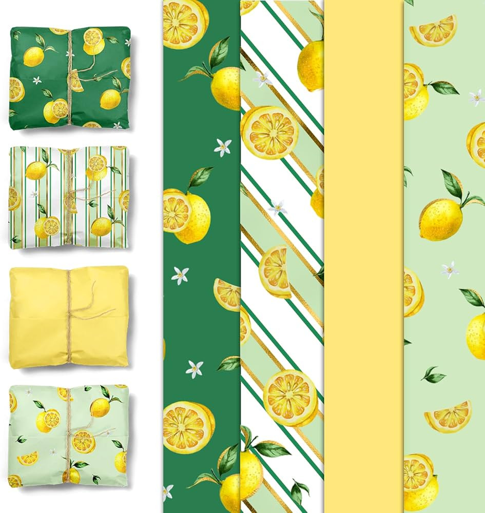 Aobkiat 24 Sheet Lemon Tissue Paper for Gift Bags,Yellow Green Lemon Pattern Wrapping Tissue for ... | Amazon (US)