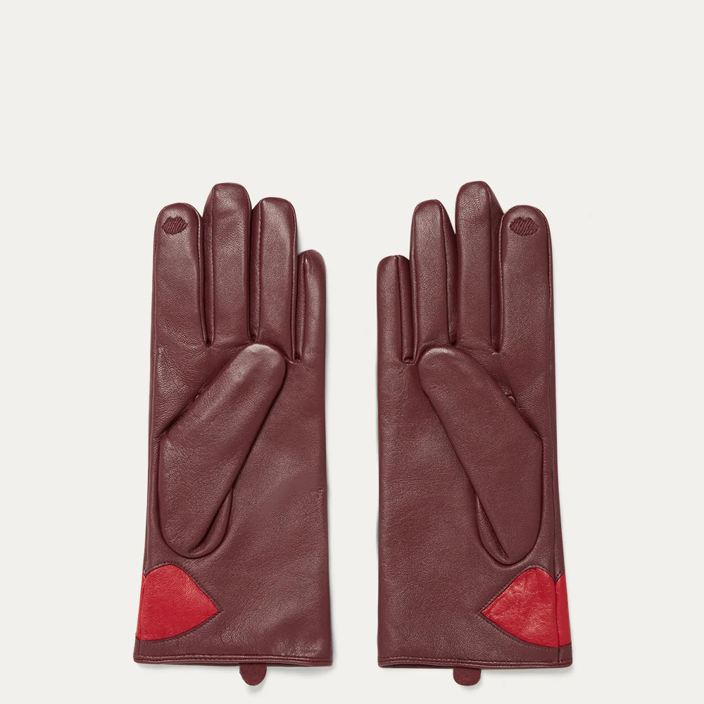 GARNET RED CONTRAST LIP LEATHER GLOVES | Lulu Guinness (UK)