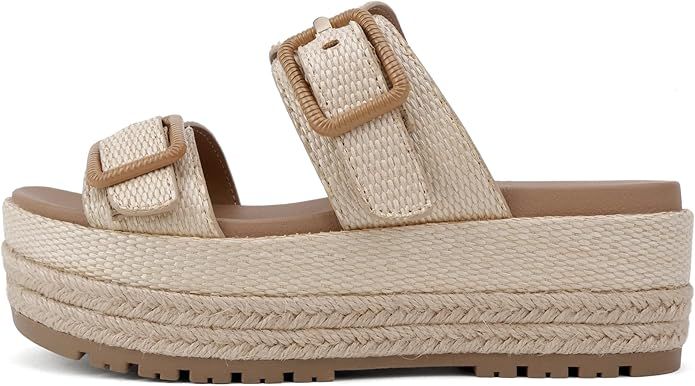 Soda “Funny” ~ Women Round Toe Double Buckle Strap Slip-On Platform Wedge Sandal | Amazon (US)