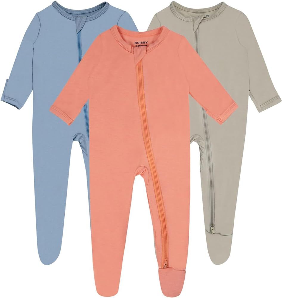 Baby Boy Footed Pajamas with Mittens,Rayon Made from Bamboo Sleepers, 2 Way Zipper Long Sleeve Pj... | Amazon (US)
