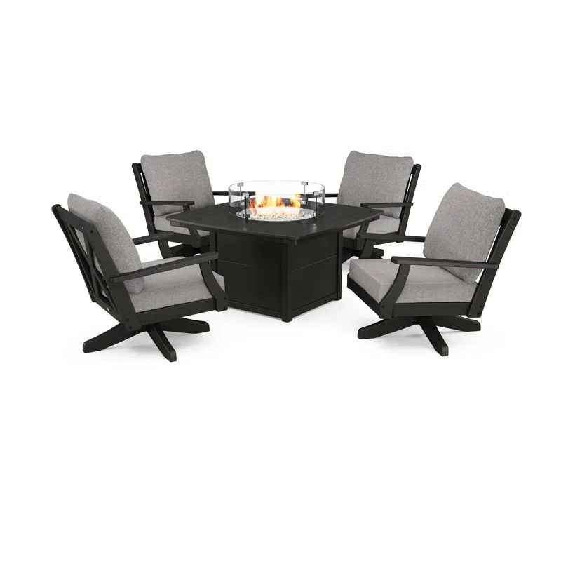 Braxton 5-Piece Deep Seating Swivel Conversation Set with Fire Pit Table (Set of 5) | Wayfair North America