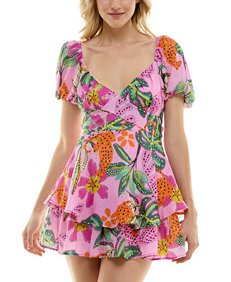 Juniors' Puff-Sleeve Tie-Back Dress | Macy's