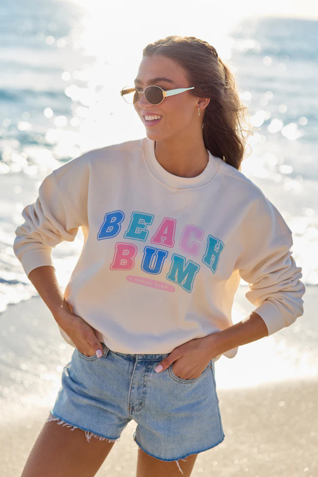 Beach Bum Cream Graphic Sweatshirt | Pink Lily