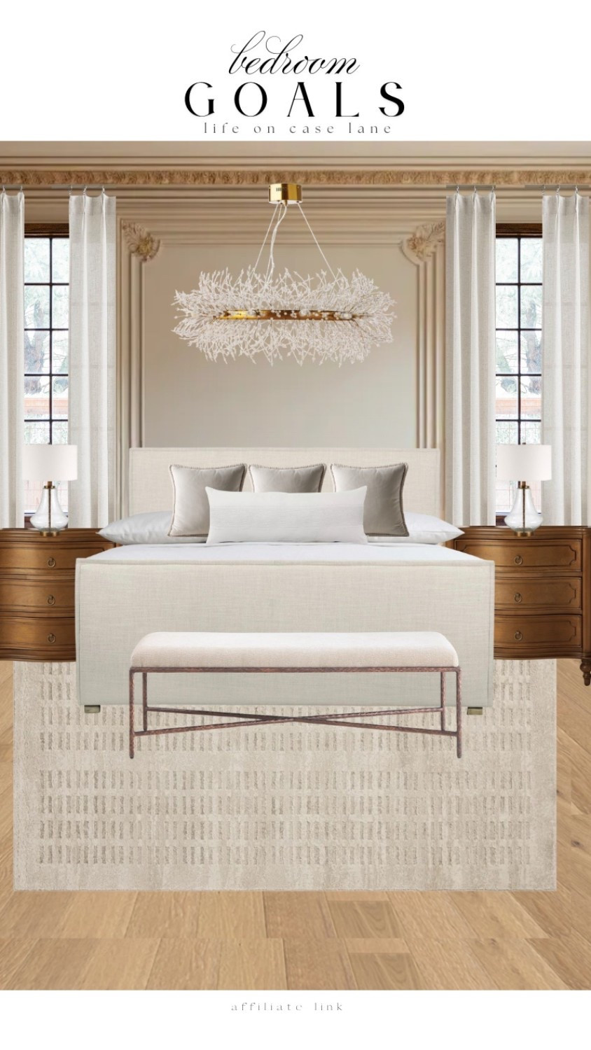 Primary bedroom furniture, master bedroom, guest bedroom, traditional bedroom, transitional bedroom, nightstand, upholstered bed, area rug, bedroom bench, bedroom chandelier, lamp, bedroom lamp, neutral bedroom, curtains, neutral curtains, triple pleat pinch curtains, affordable furniture, good quality furniture, wayfair, Loloi

#LTKSaleAlert #LTKHome