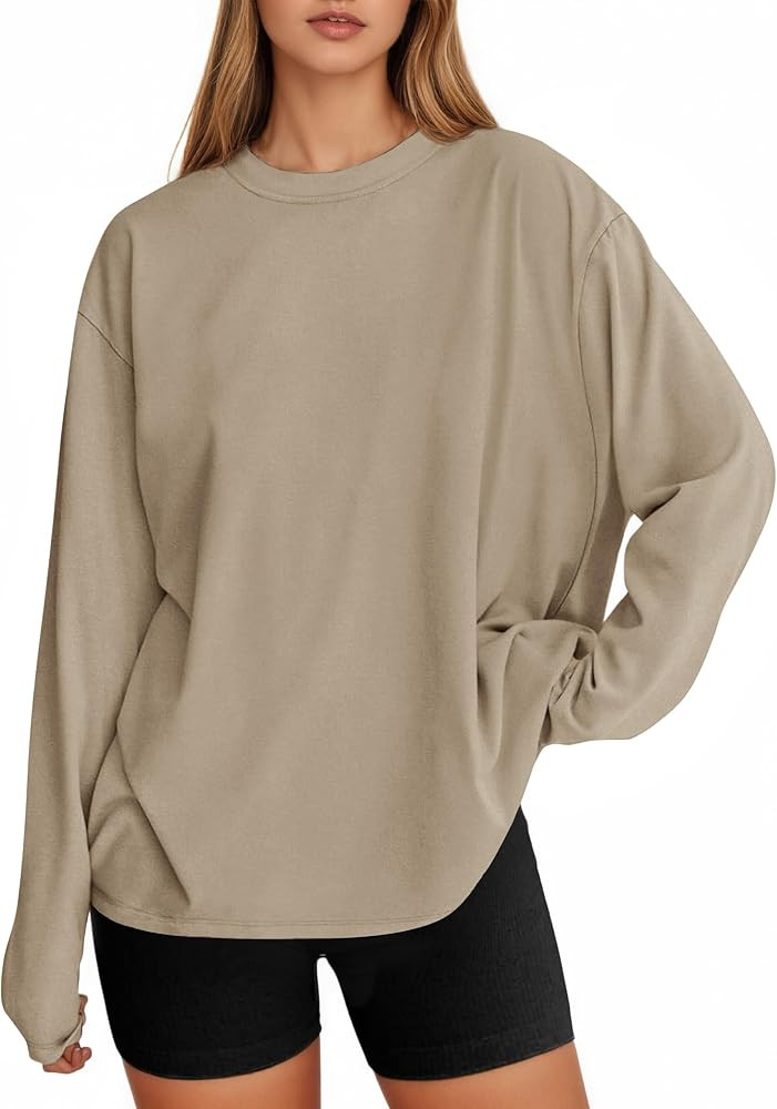Tankaneo Womens Long Sleeve Oversized T Shirts Basic Crewneck Workout Tee Tops 2026 Fall Loose Fi... | Amazon (US)