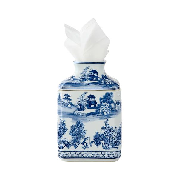 Square Chinoiserie Tissue Holder in Blue & White | Caitlin Wilson Design