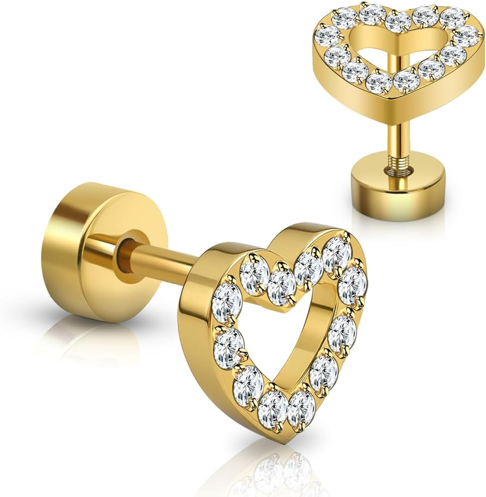 XUU Titanium Flat Back Stud Earrings, 20G 8mm Post Screw Back, Shining Shape CZ Crystal, Hypoalle... | Amazon (US)