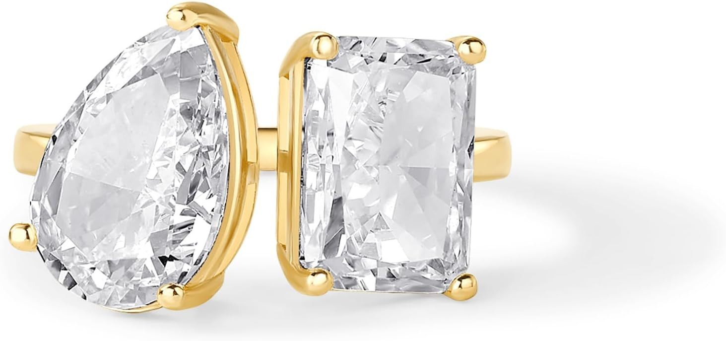 PAVOI 14K Gold Plated Toi Et Moi Radiant-Cut Pear-Shaped Cubic Zirconia Wedding Engagement Ring for Women - Statement Promise Ring | Amazon (US)