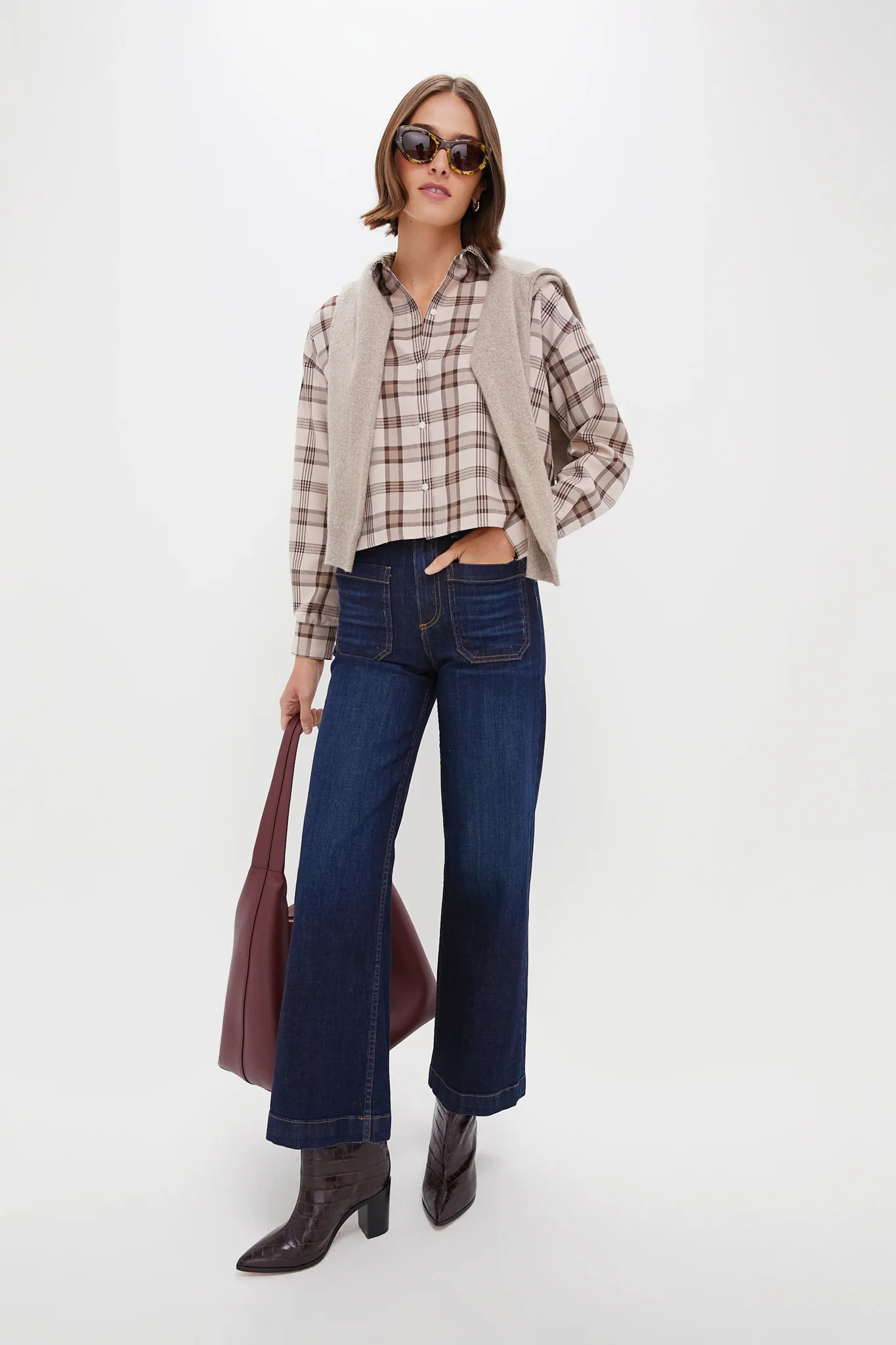 Brown Plaid Cropped Jasper Button Down | Tuckernuck (US)